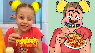 Nastya and Papa are preparing colored noodles || Funny cartoon drawing meme 😂 part 64