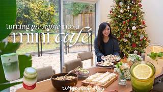 turning my home into a cafe for 22 guests 🍵 🍰 | matcha latte, cinnamon buns, short bread cookies