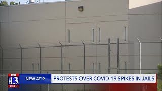 Protesters demand the release of non-violent county jail inmates during COVID-19 pandemic