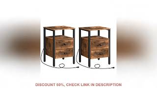 End Table with Charging Station and USB Ports, Side Table with Drawers and Storage Shelf, Set of 2,