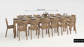 Expandable rectangular table from 6 to 12 seater