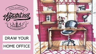 ✍🏼DRAW YOUR IDEAL HOME OFFICE: interior sketch tutorial (live stream)