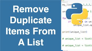 Remove Duplicate Items From A List | Python Example