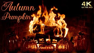 Autumn Pumpkin Crackling Fireplace - 4K Cozy Halloween / Thanksgiving Background - No Music