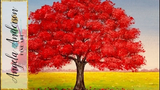 How to Paint Red Oak Tree Fall Landscape | Full Length Live Acrylic Painting Tutorial | Free Lesson