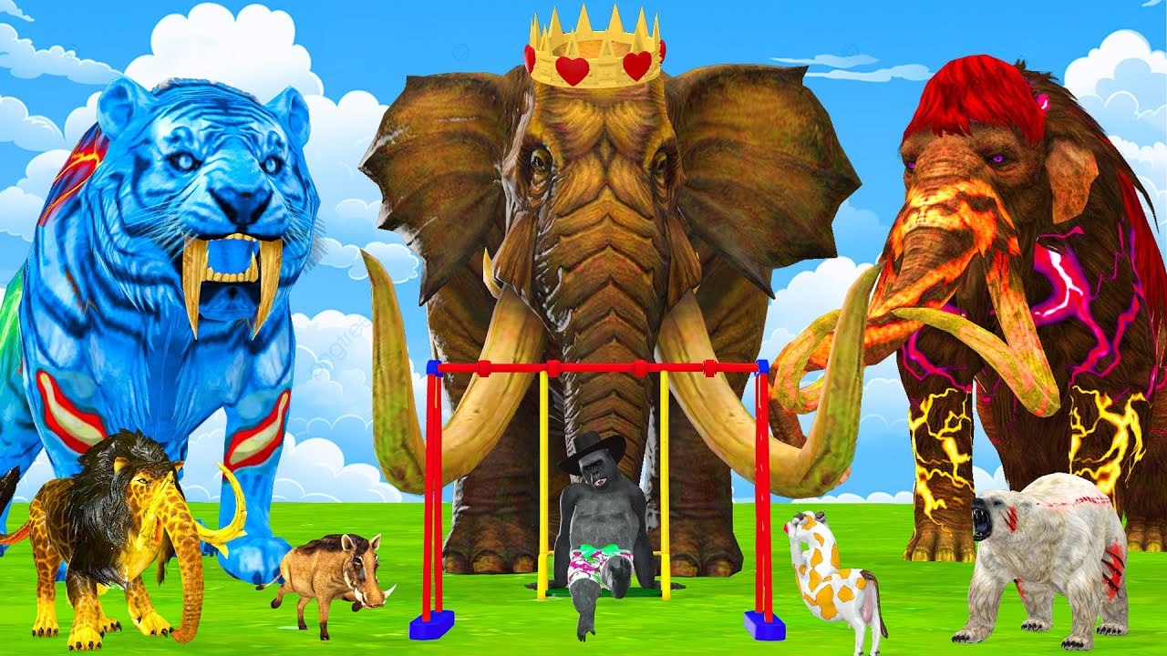 5 Mammoth Elephant Cow Vs 15 Giant Lion Tiger Wolf Zombie Bear Buffalo