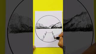 🔴 Como Dibujar un PAISAJE Natural a Lápiz - Laguna y Montaña #short #shorts