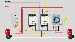 Running 2 water pumps using 2 contactors and 1 timer | timer theben