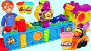 Learn Rainbow Colors with Blippi Toy Bulldozer at the Play Doh Magic Mega Fun Factory Playset!