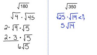 Square Roots 1: Simplifying by Finding Largest Perfect Square