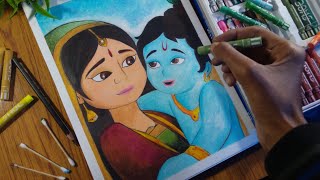 How to draw Little Krishna drawing Using Oil pastel Colour(50Coler✨️) New Drawing Tools Outboxing😳