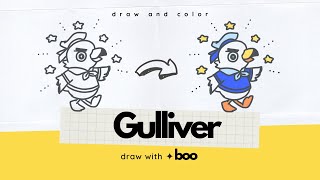 How to Draw and Color GULLIVER🐦🚢⭐️ from Animal Crossing | Easy Art Tutorial for Kids | DRAW WITH BOO