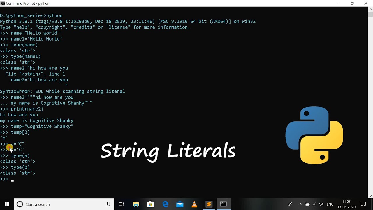 #6 Python 3.8 Programming Tutorial | String Literals Part-1 - YouTube