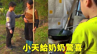 小天放學回家，給家里人做飯，晚上給了奶奶一個大驚喜！【奶奶有乖孫】