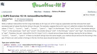 Java Practice It | Exercise 10.14: removeShorterStrings (2) | ArrayList, collections, array list