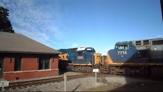 CSX Power Move Mixed Freight Train Crosses Diamond