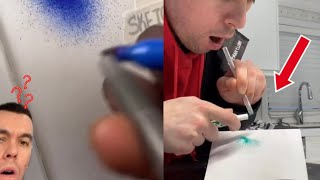Take A Marker And A Broken Pen Then Blow To Create Spray Art - Leonardo’s Gift..🥷
