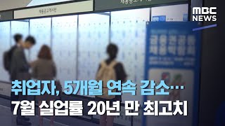 취업자, 5개월 연속 감소…7월 실업률 20년 만 최고치 (2020.08.12/12MBC뉴스)