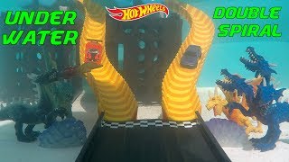 Hot Wheels fat track swimming pool underwater double spiral exotics vs street cars tournament race