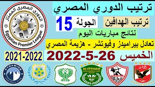 ترتيب الدوري المصري اليوم وترتيب الهدافين ونتائج مباريات اليوم الخميس 26-5-2022 الجولة 15 المؤجلة