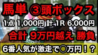 【馬券勝負】馬単3頭ボックス1点1,000円、合計1R6,000円、合計9万円勝負したら6番人気が激走して◯万円の払い戻し！？