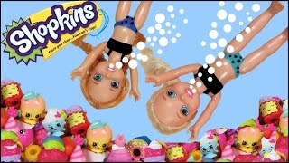 Elsa & Anna toddlers play with Barbie the Mermaid and lots of Shopkins