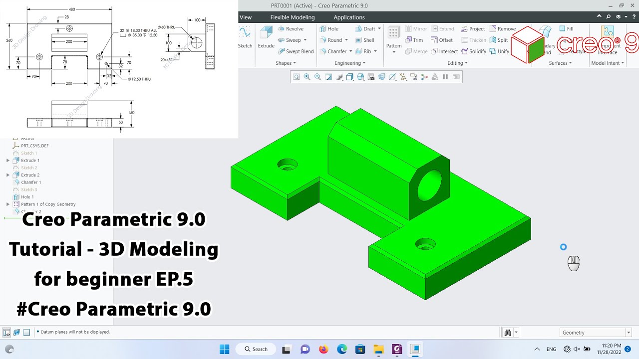 Creo Parametric 9.0 Tutorial - 3D Modeling For Beginner EP.5 - YouTube