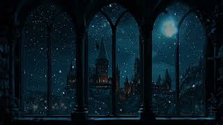 Hogwarts Winter Window Scene | Soft Snow Ambience & Calm Winds for Deep Focus and Relaxation