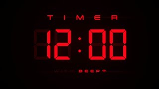 12 Minute Countdown Timer ⏱ Digital RED Clock with Alerts ⭕️
