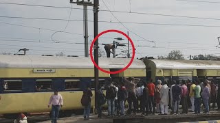 Accident Happens !! A Man on The Roof of Train || Panto Touches Train