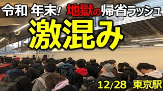 新幹線【東京駅・帰省ラッシュ地獄】大混雑大行列の自由席！【通勤ラッシュ・TDL並み！】12/28 2019年末年始　激混み立ちっぱなし東海道新幹線・東北北陸上越新幹線・満員電車・Uターンラッシュ