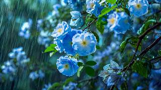 🌧️ Relaxing Rain on Blue Flowers | Gentle Rain Sounds for Sleep, Relax & Focus (4K)