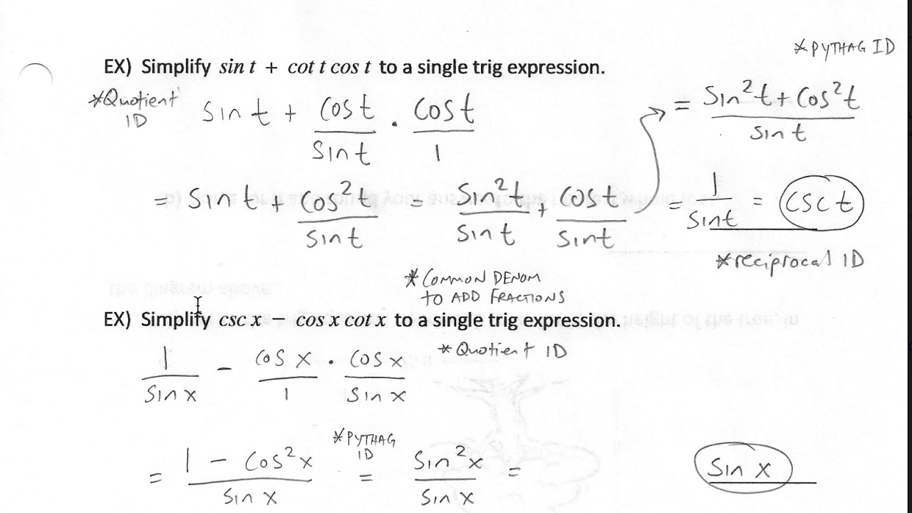 Using Trig Identities To Simplify Trig Expressions And Find Values Of ...