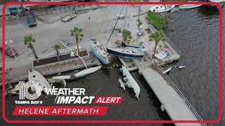 VIEW FROM ABOVE: Damage to boats, marina in downtown Gulfport, Florida after Hurricane Helene