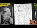 How to draw Rabindranath Tagore,  Rabindranath Tagore drawing step by step,  Sanju Arts