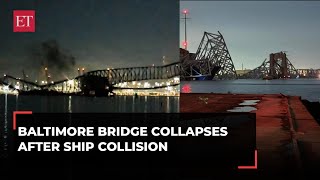 Moment when Baltimore's Francis Scott Bridge collapsed after collision with container ship 'Dali'