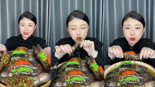 【XueYan Mukbang】#해산물 Fish Roe Stuffed Thai Shrimp🦐🦐#Seafood#sashimi#gourmet#asmr#mukbang