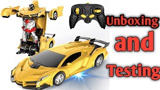 Kids playing Super Transformation Car Robot toy unboxing and testing | radio control toy car for kid