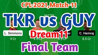 TKR vs GUY Dream11 | Final Team | #shorts #youtubeshorts #dream11