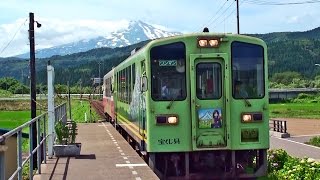 【まごころ列車・ゆりてつ号】鳥海山をバックに。由利高原鉄道、鳥海山ろく線、羽後本荘行。久保田駅