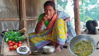 Khada saag tamato and potty dry fish mix curry cooking very testy recipe and eating basi pokhal