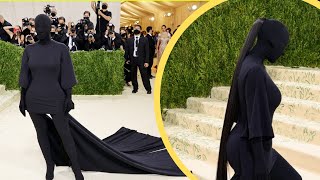 Kim Kardashian wore a black Balenciaga look that completely covered her face and body in Met Gala