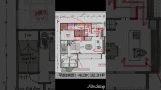 東西道路の平屋4LDK(33.31坪)の間取り事例 #シューズクローク #土間収納 #独立洗面台 #ファミクロ #回遊動線 #畳コーナー #リビング続きの和室 #吹き抜けリビング