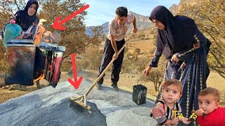 Nargis and the Twins: Spraying tar on the roof of the cottage to protect it from the rain! 🏡☔️👶💪