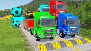 Double Flatbed Trailer Truck vs Speedbumps Train vs Cars | Tractor vs Train Beamng.Drive 063