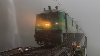 ICONIC VIADUCT 6 AT BHOR GHAT EXTREME FOG 11010 PUNE MUMBAI SINHAGAD EXPRESS     INDIAN RAILWAYS