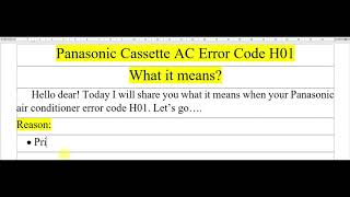 Panasonic Cassette AC Error Code H01 | What does it mean?