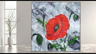 Very Easy Abstract Flowers/Acrylic painting for beginners/ Red Poppy/ Step by Step / MariArtHome