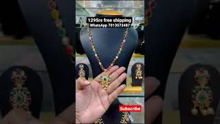 1 gram gold polish beautiful design navaratna necklace with earrings#youtubeshorts #shorts #necklace