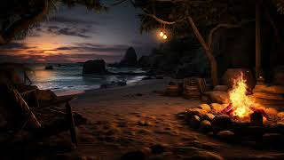 Campfire on the Beach Ambience with Crackling Fire & Ocean Waves Sounds for Relaxation & Sleep
